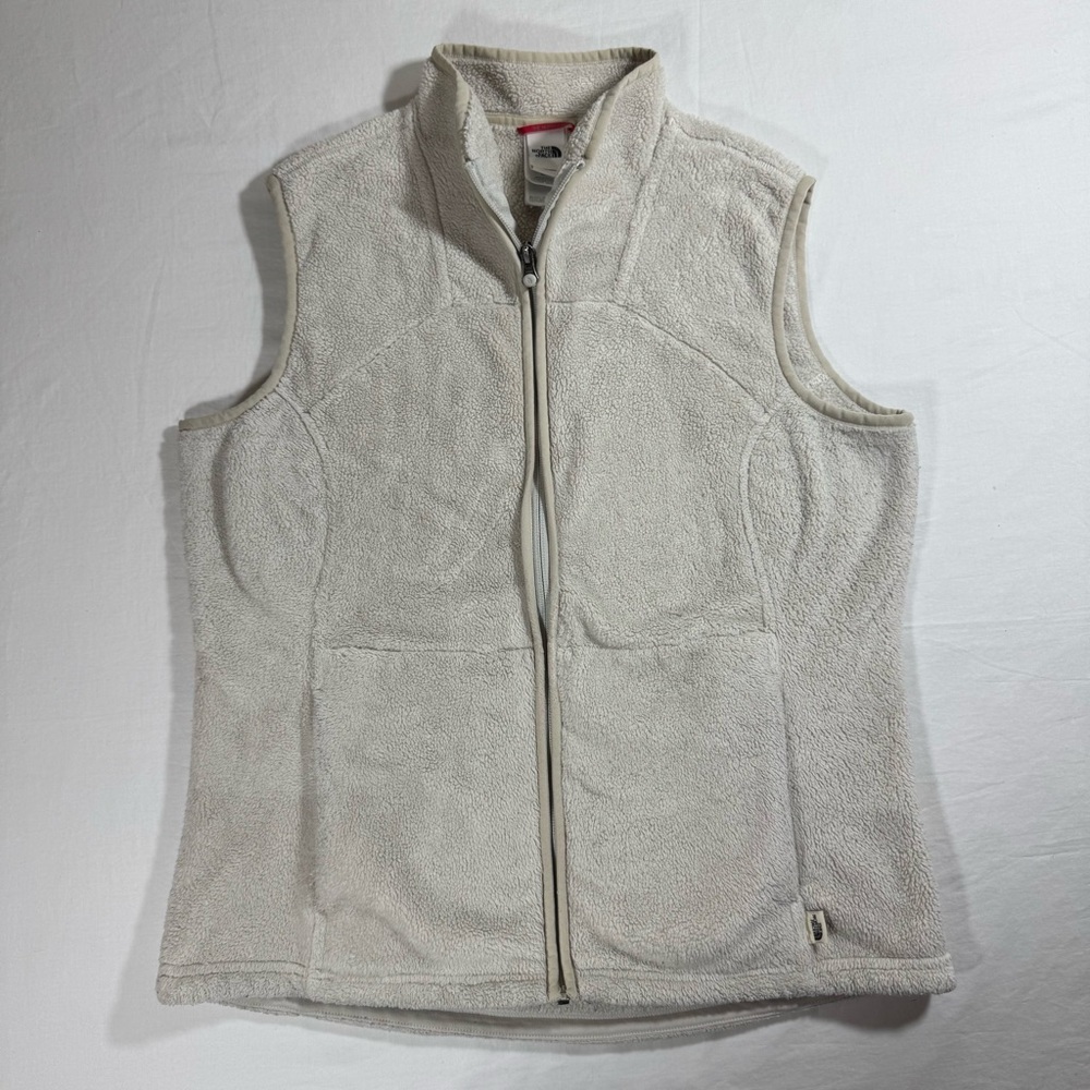 The North Face Osito Fleece Vest Womens Large Cream Off-White Full Zip Soft‎